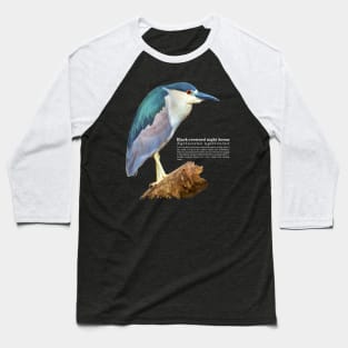 Black-crowned night heron tropical bird white text Baseball T-Shirt